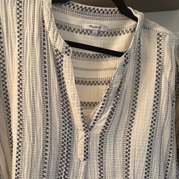 Madewell Lightspun Lakeline Popover Shirt in Cream Jacquard Stripe L - Picture 6 of 10